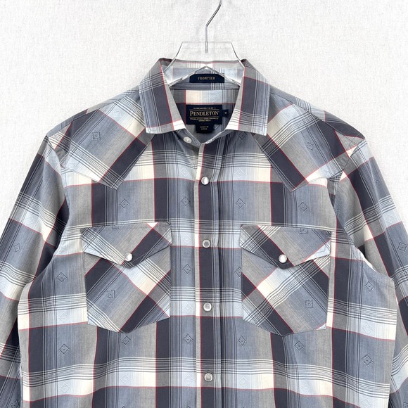 PENDLETON Shirt Mens Small Gray Plaid Frontier Western Pearl Snap Long Sleeve - Picture 3 of 12